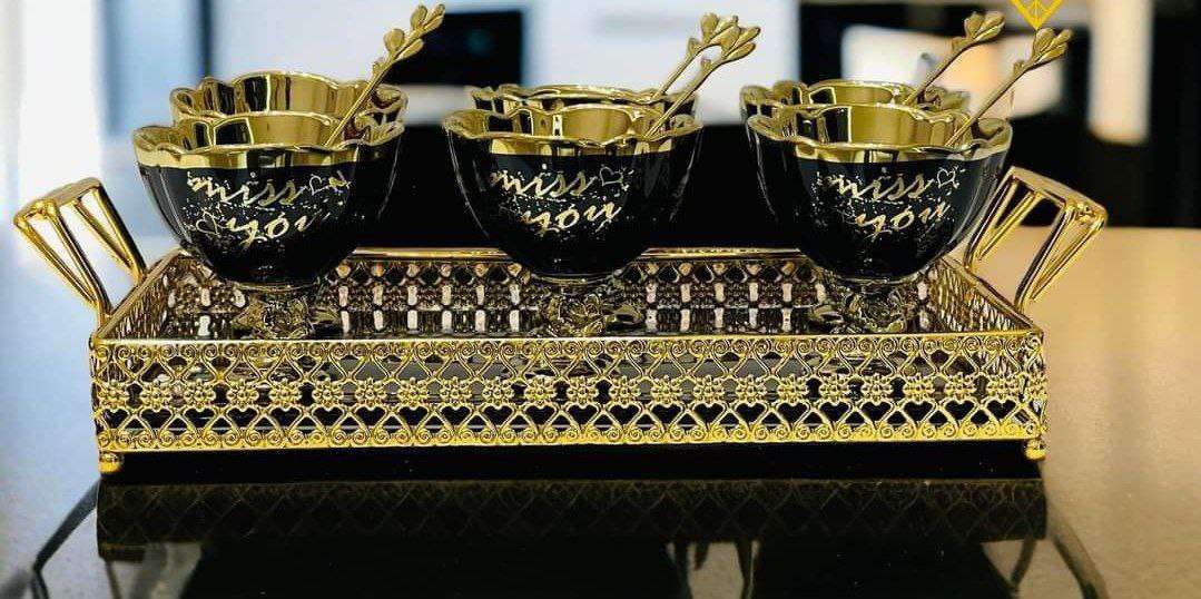 طقم جيلى مستورد بورسلين بشياله مدهل بماء الدهب