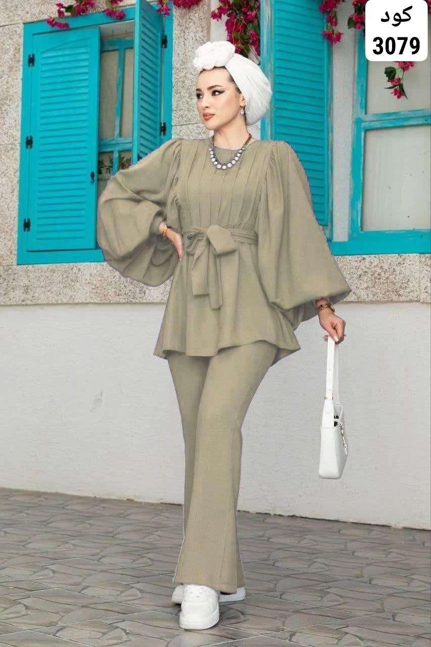 سوت قطعتين كم اسبانى كرانيش بحزام تحفة