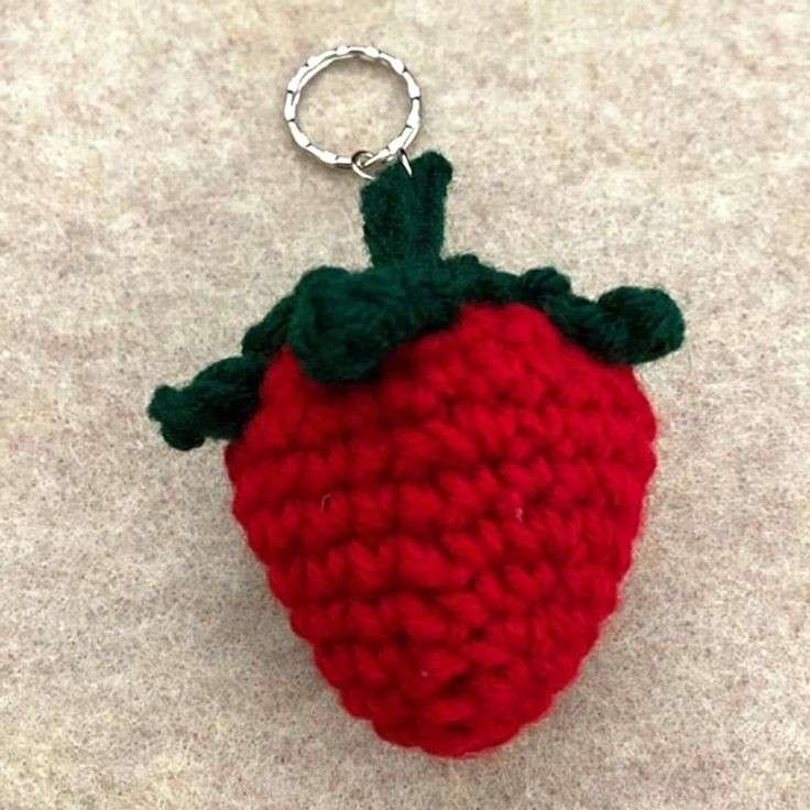 crochet strawberry keychain