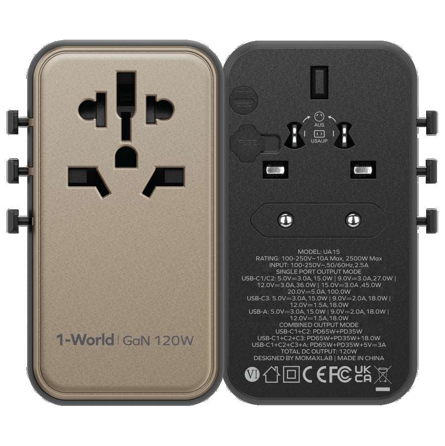 Momax 1-World | GaN 120Wشاحن سفر 4 منافذ بقوة 120 وات