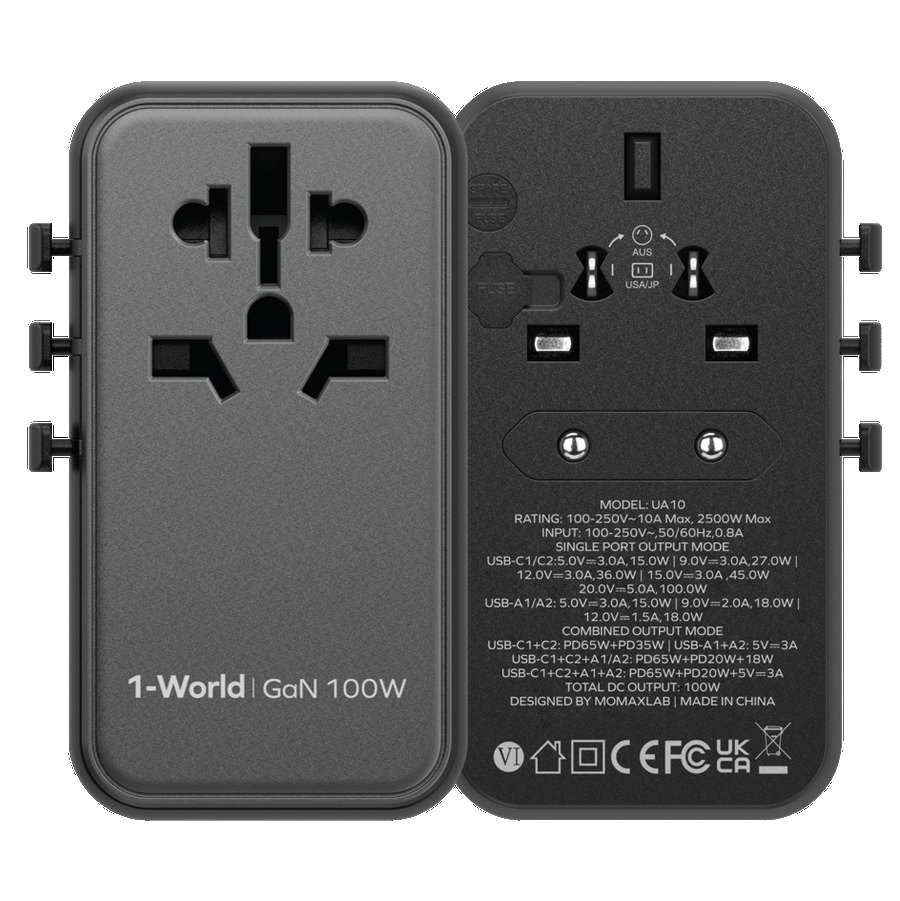 Momax 1-World | GaN 100Wشاحن سفر 4 منافذ بقوة 100 وات