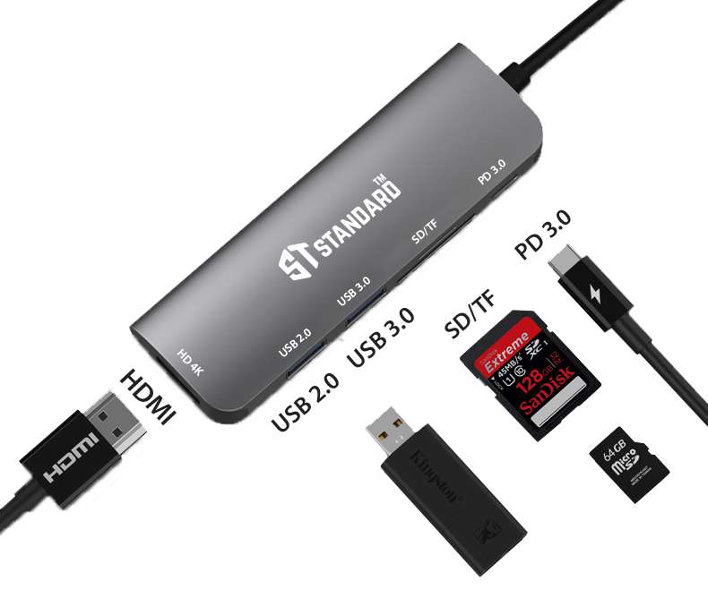 اس تي ستاندرد محول موزع تايب سي 6 في 1 (ST-95116D)