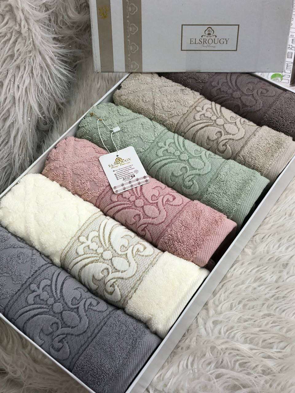 علبة فوط جاكار قطن صافي 6 قطع مقاس 50*100الس