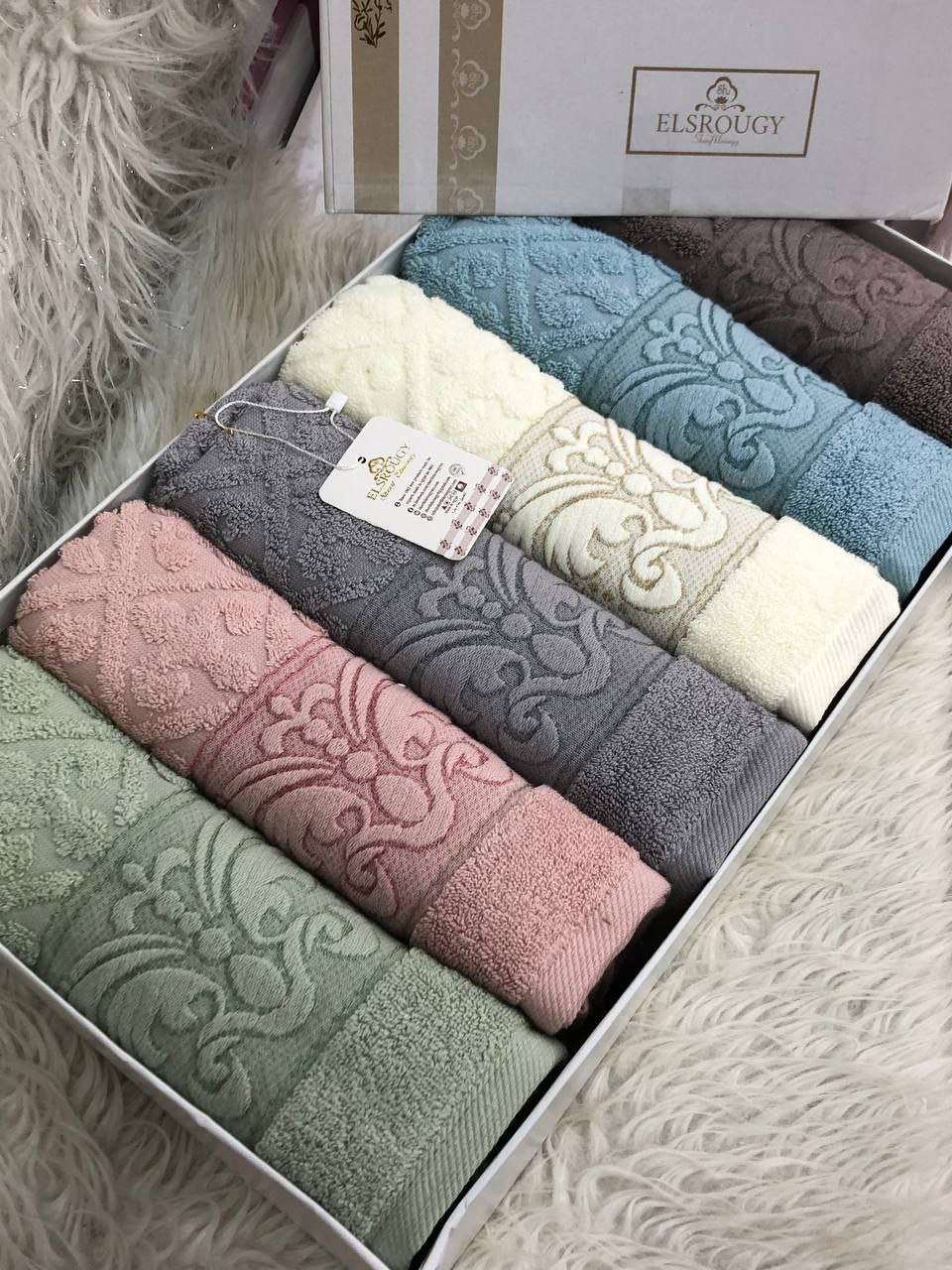 علبة فوط جاكار قطن صافي 6 قطع مقاس 50*100الس