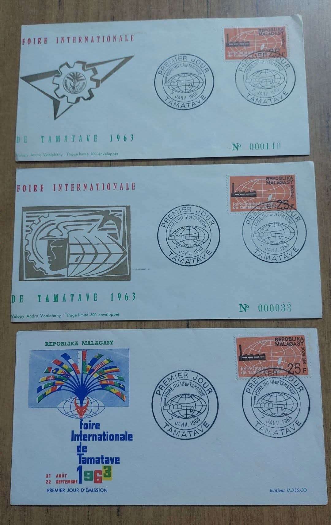 3 ظرف اول يوم الأول مدغشقر 1963 المعرض الدولي  تاماتاف اختلاف كاشي