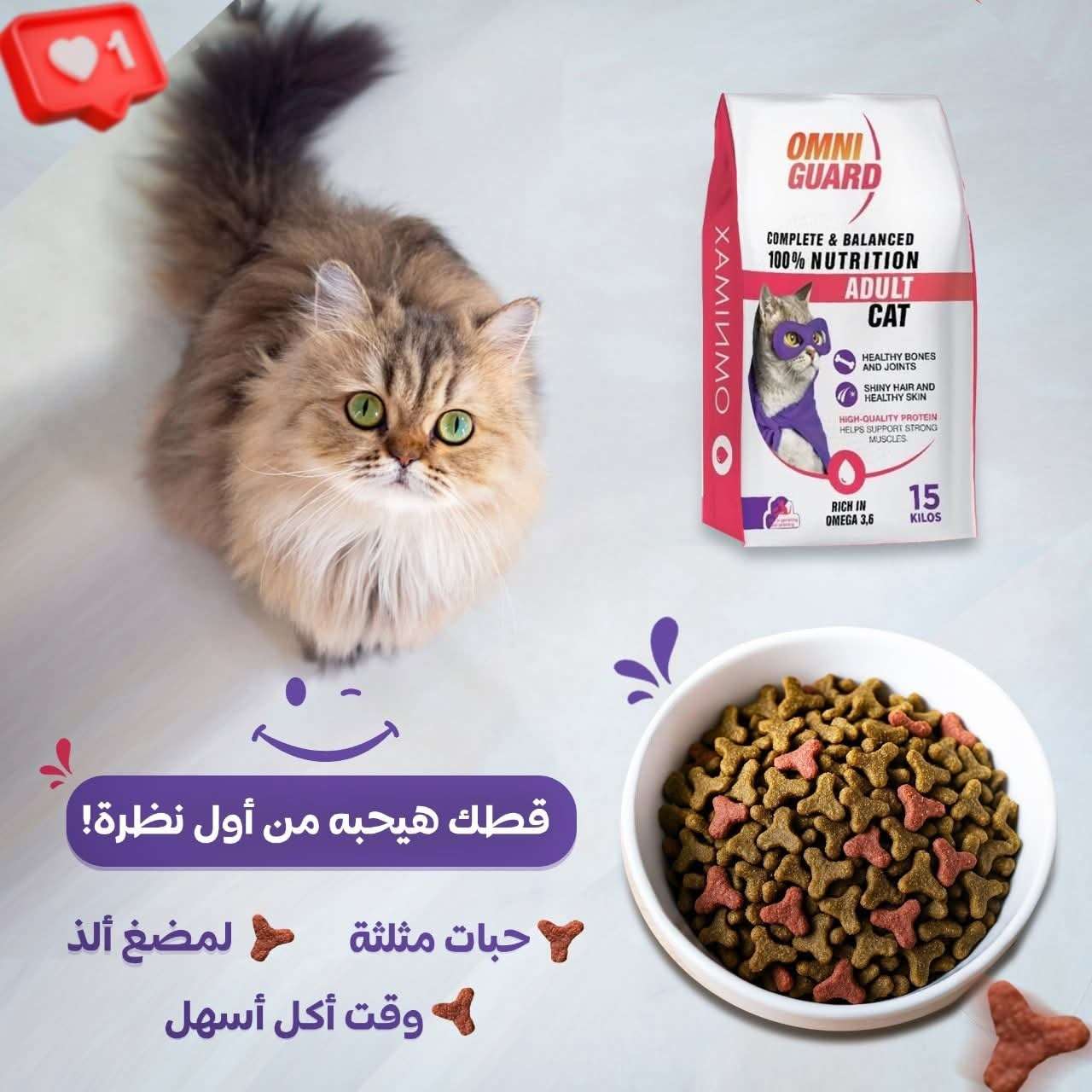 دراي فود للقطط أومني جارد 15كيلو