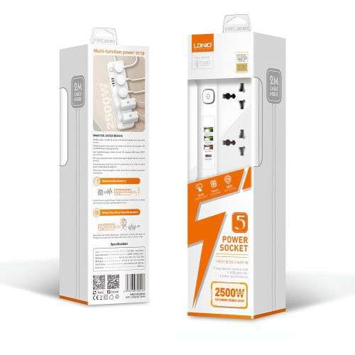 Ldnio SC5415 Power Strip With 5 Sockets PD20W  3-Port USB Charger