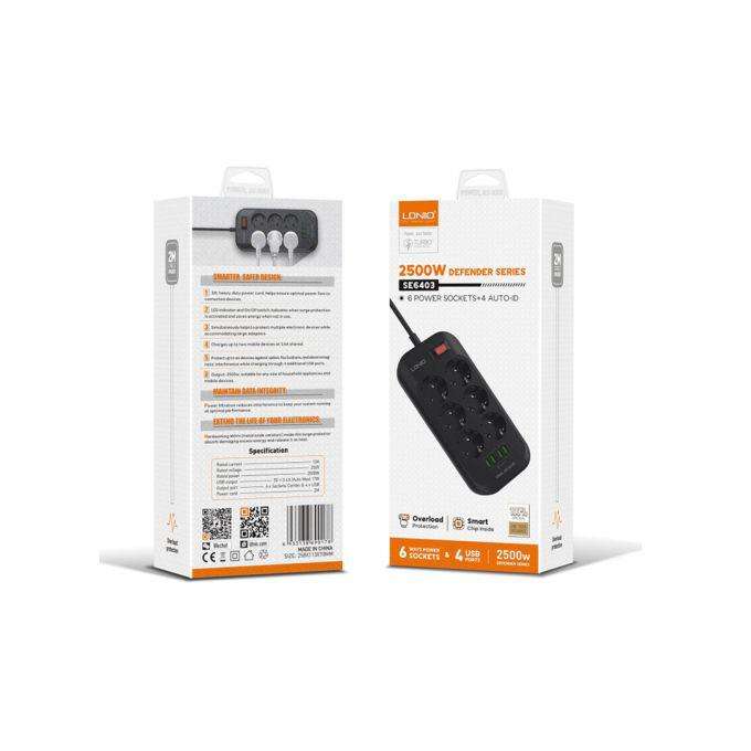 Ldnio SE6403, 6 Sockets, S w, 10A  2500 W 6 4 2 M 220 Mm 109 Mm 40 Mm