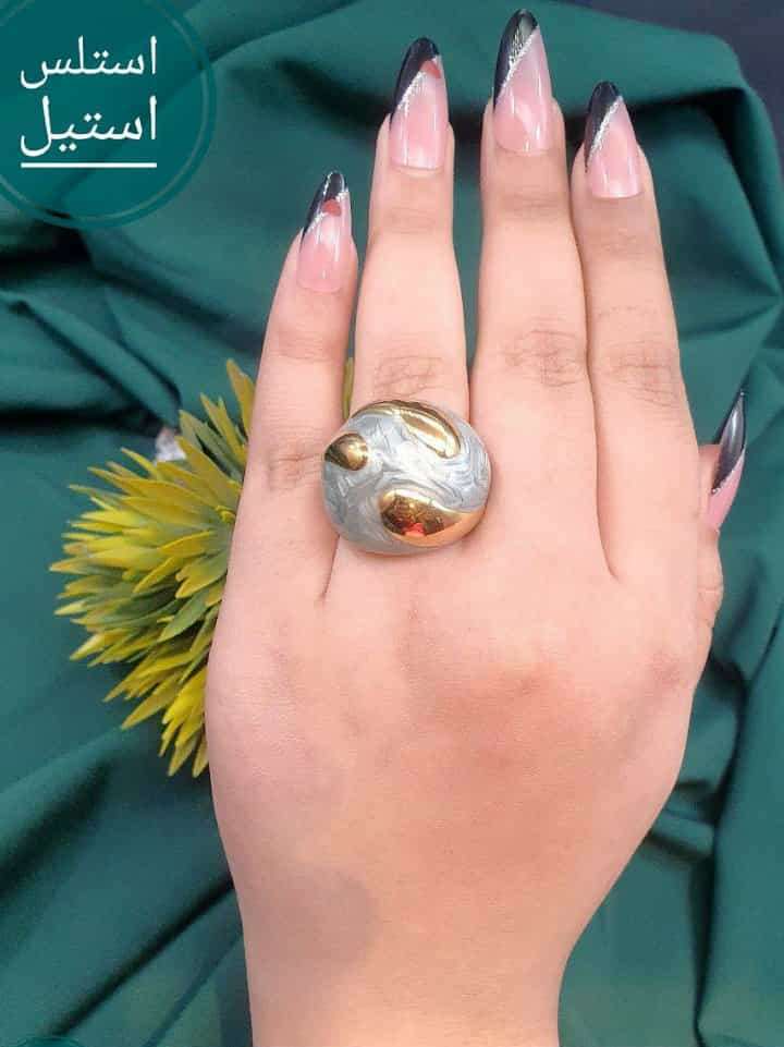 خاتم استانلس إيطالي دهبي بفص عقيق