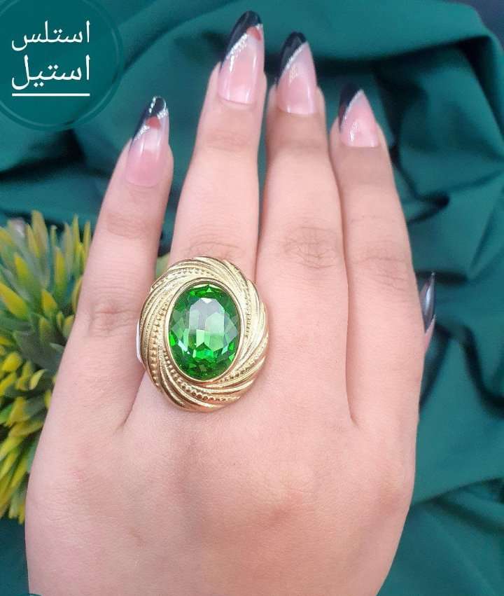 خاتم استانلس إيطالي دهبي بفص عقيق
