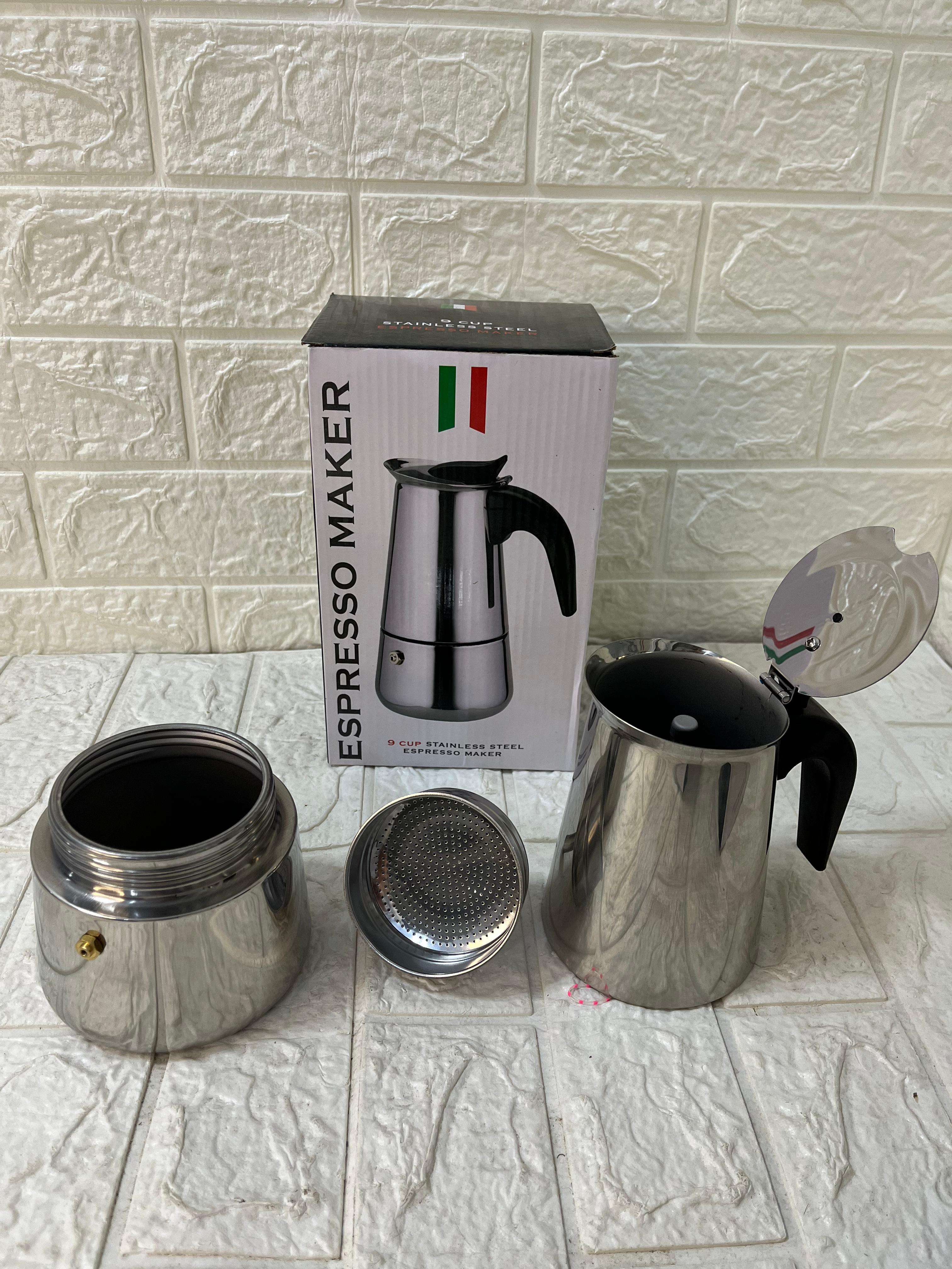 ماكينة تحضير الإسبريسو – Espresso Maker (ستانلس ستيل) كبير 9 كوب