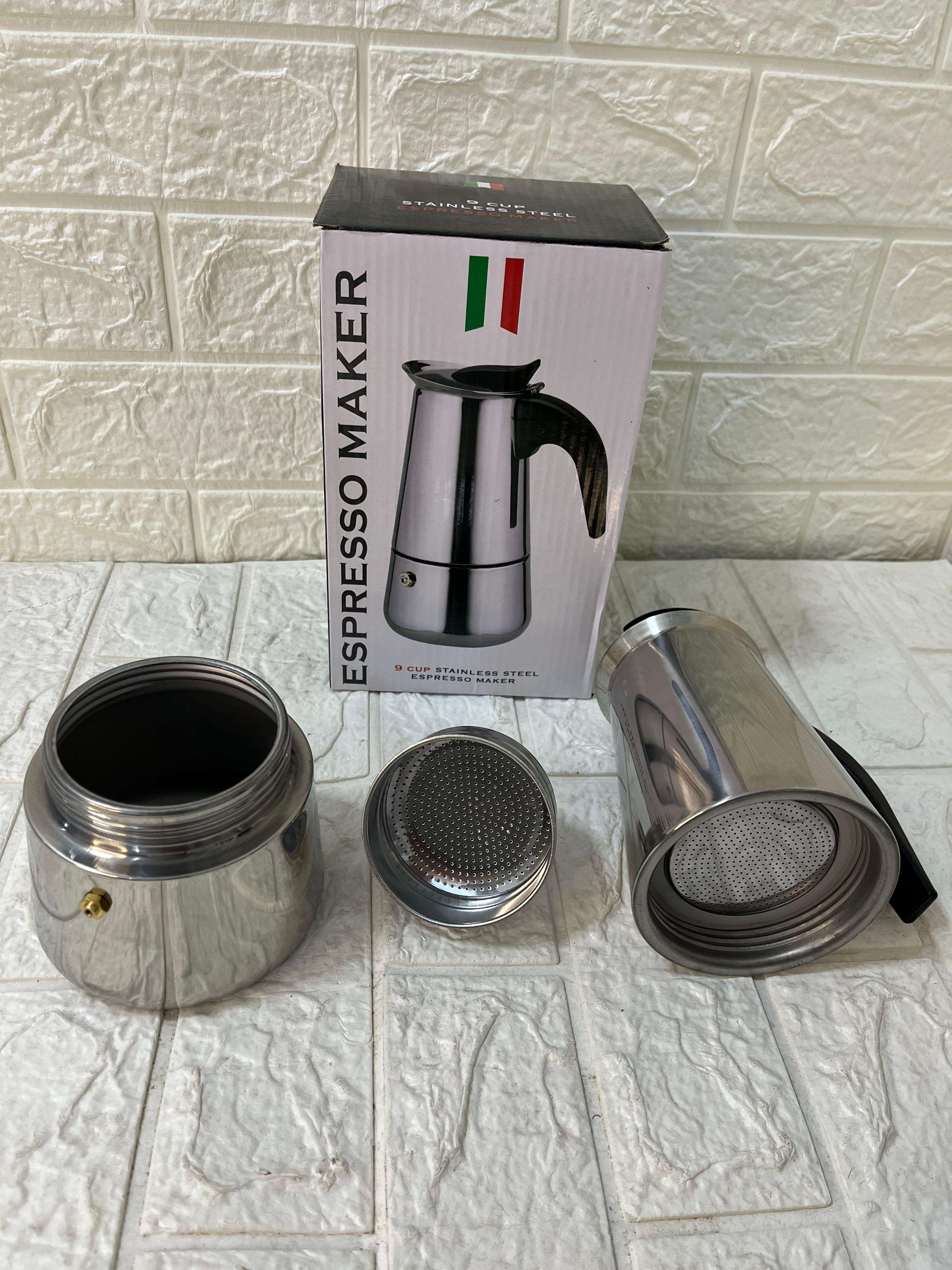 ماكينة تحضير الإسبريسو – Espresso Maker (ستانلس ستيل) كبير 9 كوب