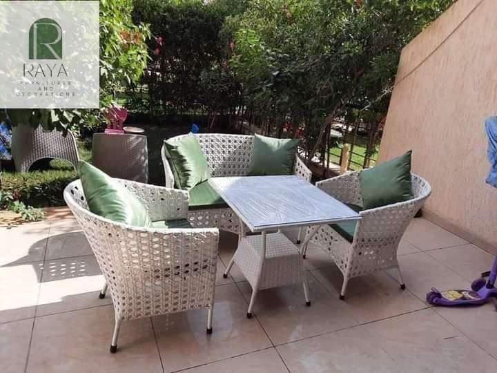 طقم ريتاو حديد مجدول ريتان تربيزة وكنبة وكرسيين او تربيزة