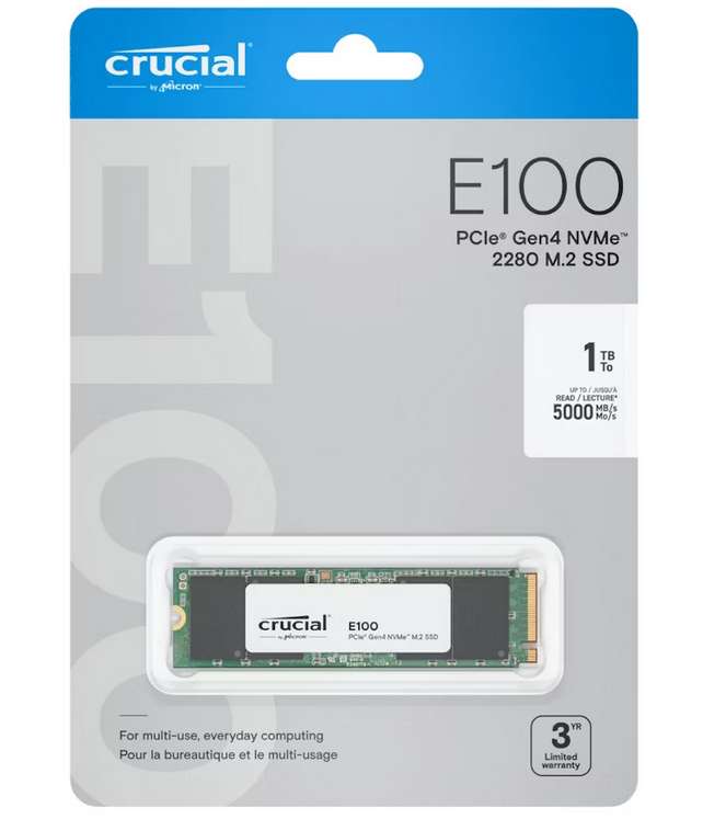 CRUCIAL E100 PCLE GEN4 NVME 2280 M.2 SSD 1TB (CT1000E100SSD8)