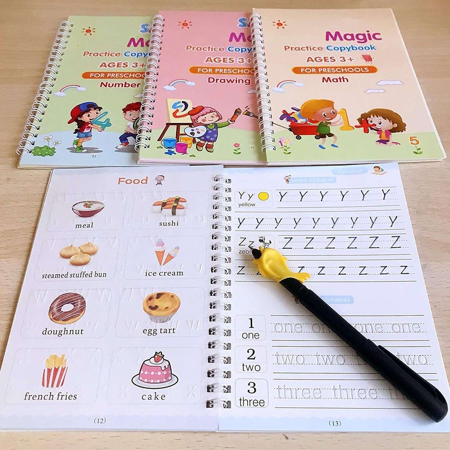 دفتر تدريبات سحرية من سانك، (4 كتب+10 عبوات اعادة تعبئة+ قلم +1 مقبض)