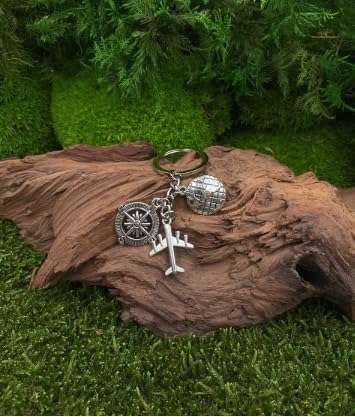 سلسلة مفاتيح معدنية على شكل طائرة وكرة أرضية-B0G4JZ36X5