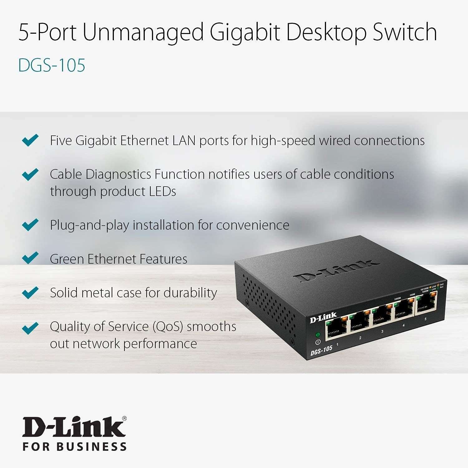 D-Link 5 Port Gigabit Switch (DGS-105) - سرعة فائقة لألعابك وشبكتك