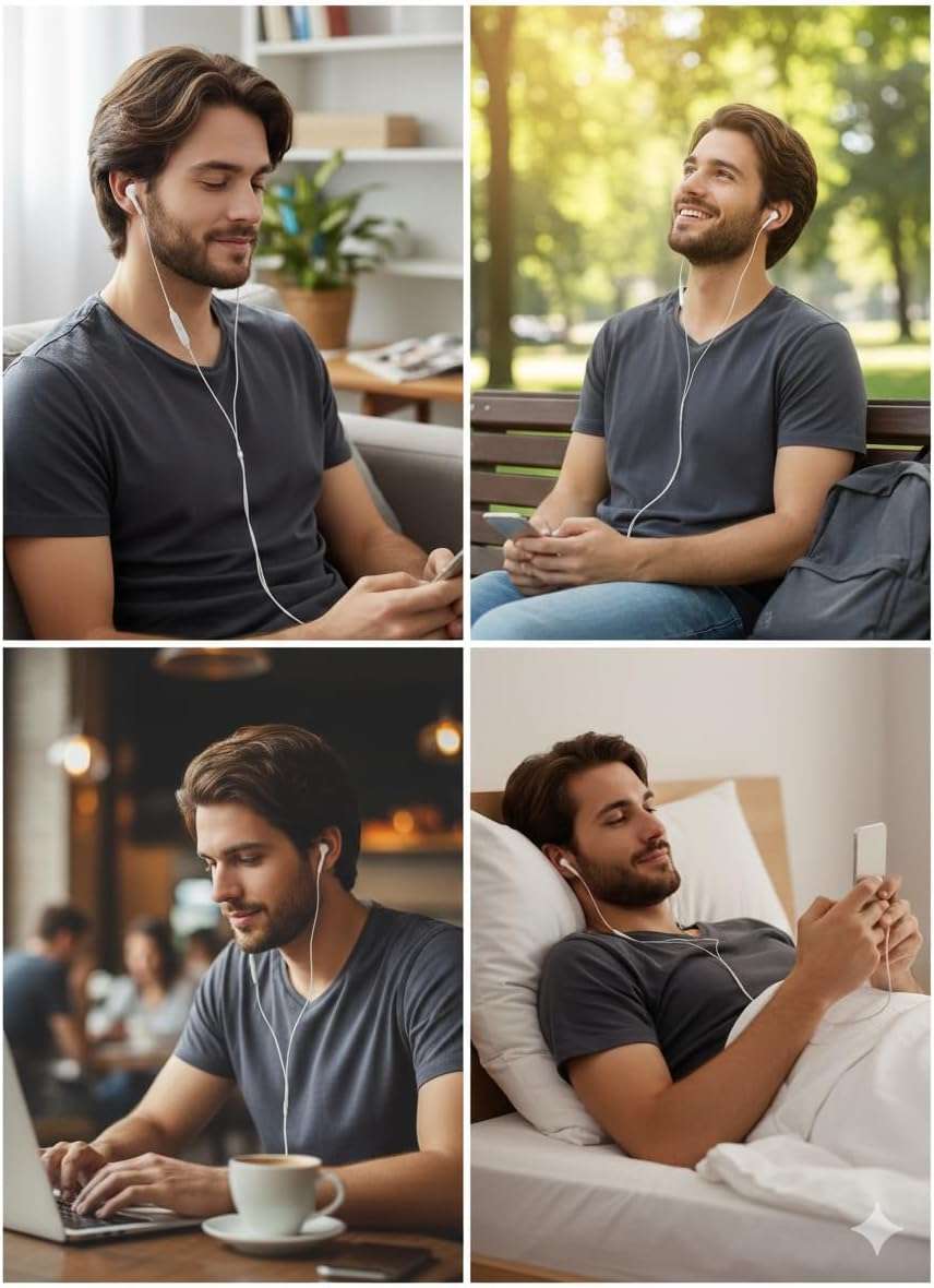 سماعات أذن سلكية مع ميكروفون مقبس، (أبيض)-B0GRVQS6W8