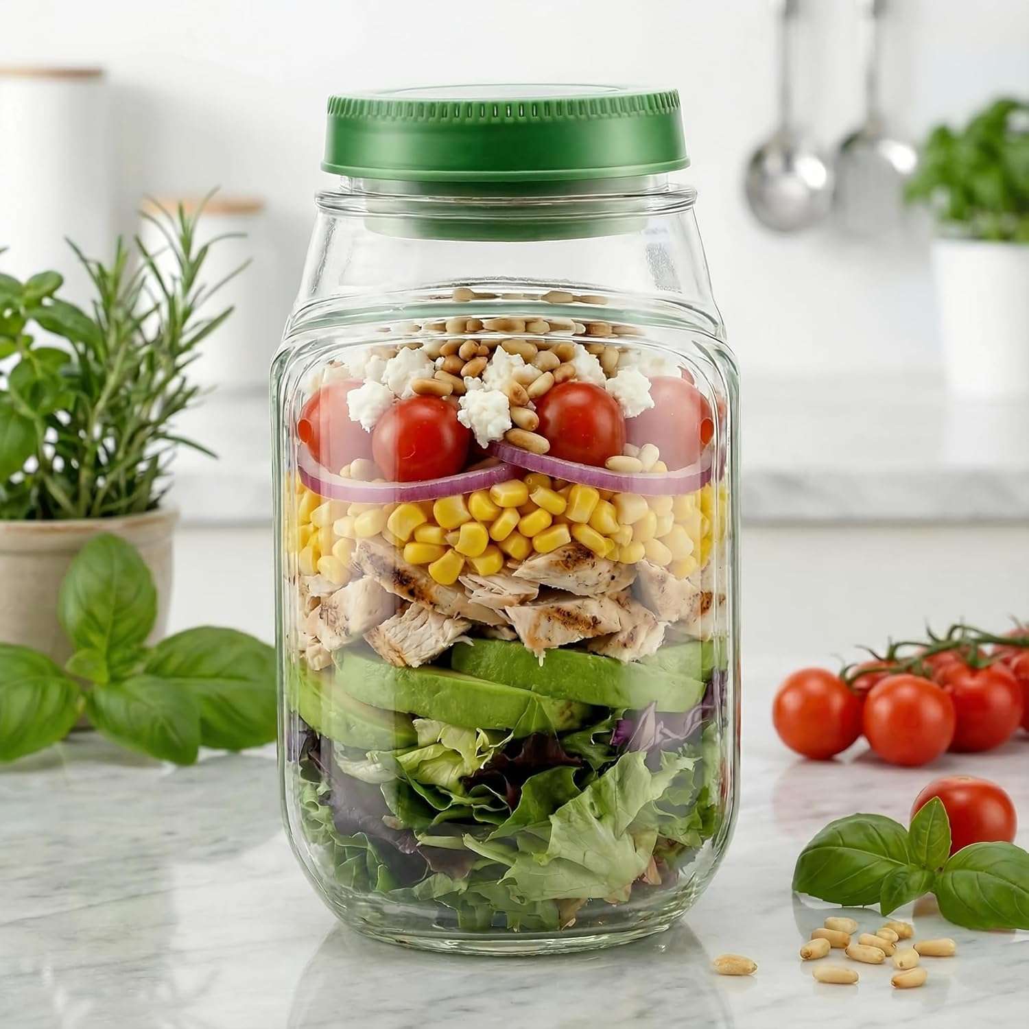 برطمان سلطة مع فتحة جانبية وحامل بهارات،B0GQ5N3RW3