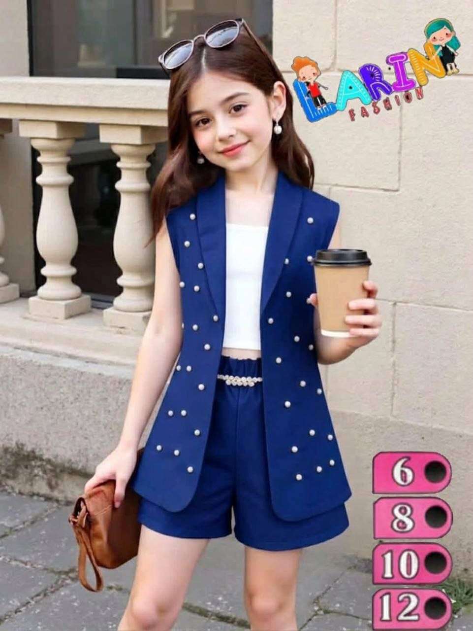 اشيك طقم بناتى ٣ قطع شورت وبدي وبليزر