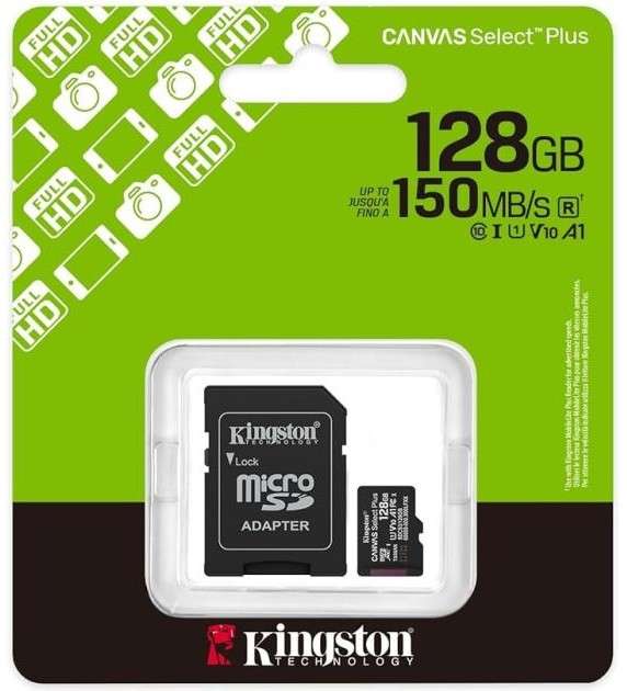 كارت ميموري كينجستون 128 جيجابايت مع محول - Canvas Select Plus