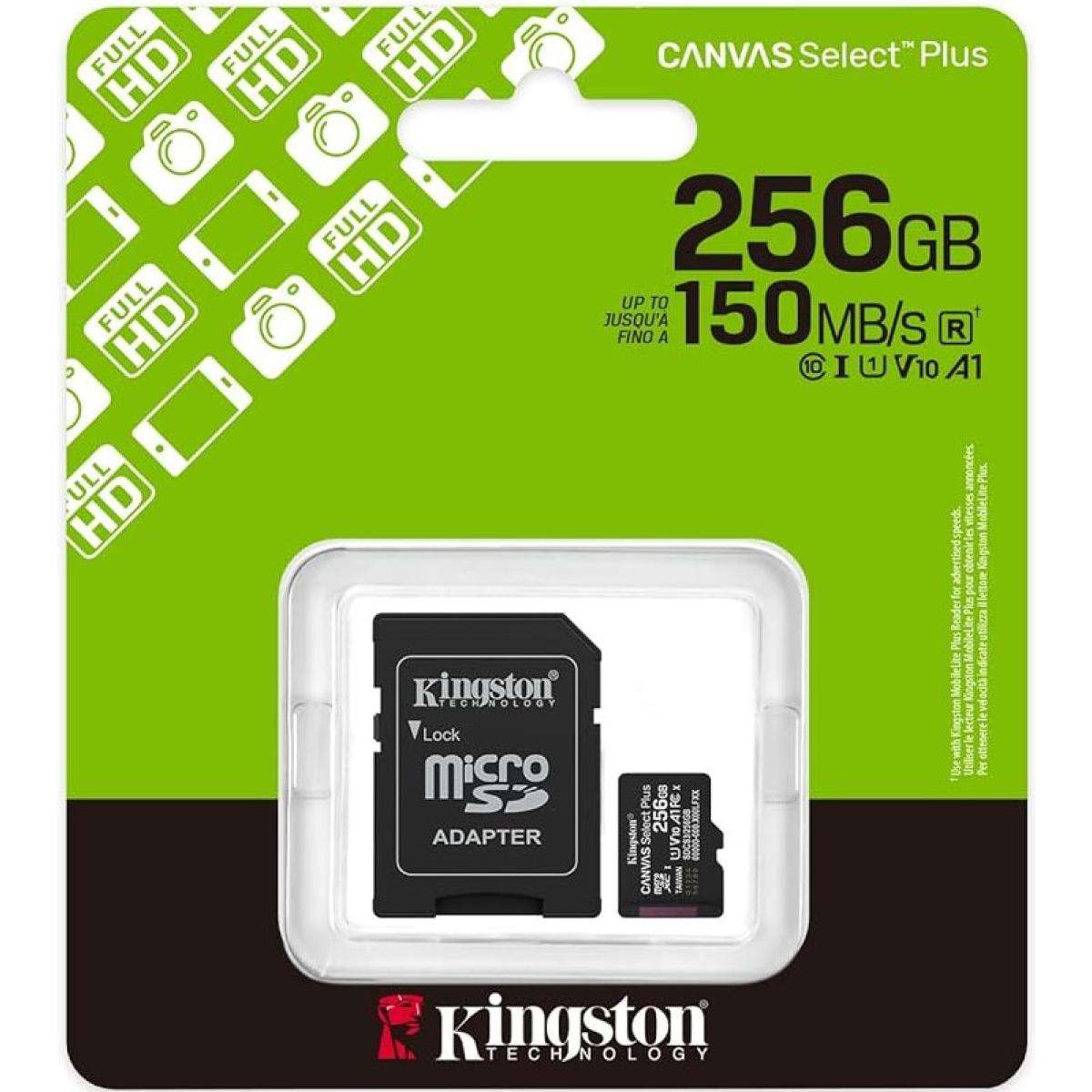 كارت ميموري كينجستون 256 جيجابايت مع محول - Canvas Select Plus