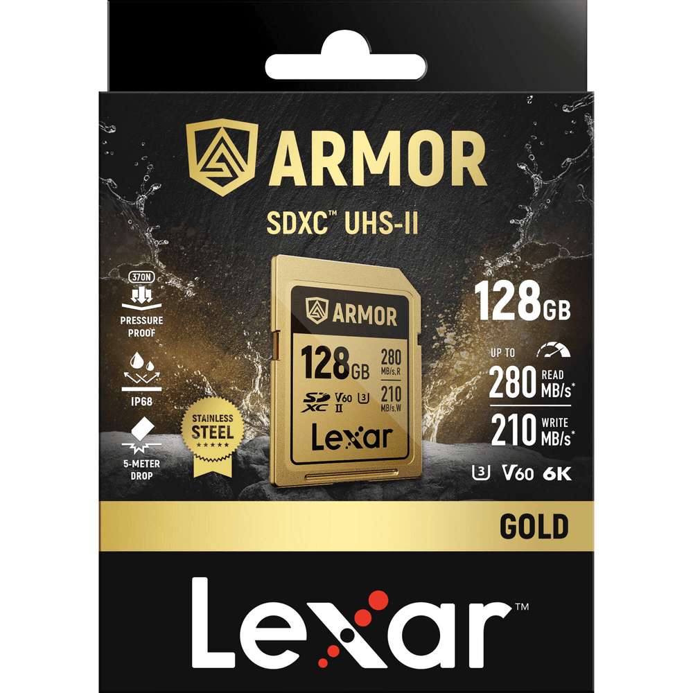 بطاقة Lexar ARMOR Gold 128GB - سرعة 280MB وتصوير 6K احترافي