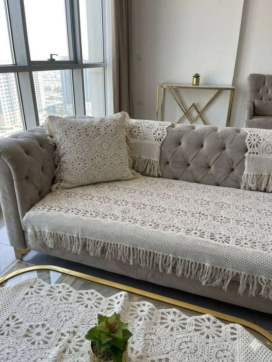 كنب مكرميه كنار شرارشيبالكنبه مقاس٢ متر