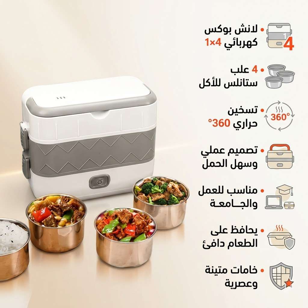 لانش بوكس كهربائي محمول عازل للطعام 2لتر 110 فولت