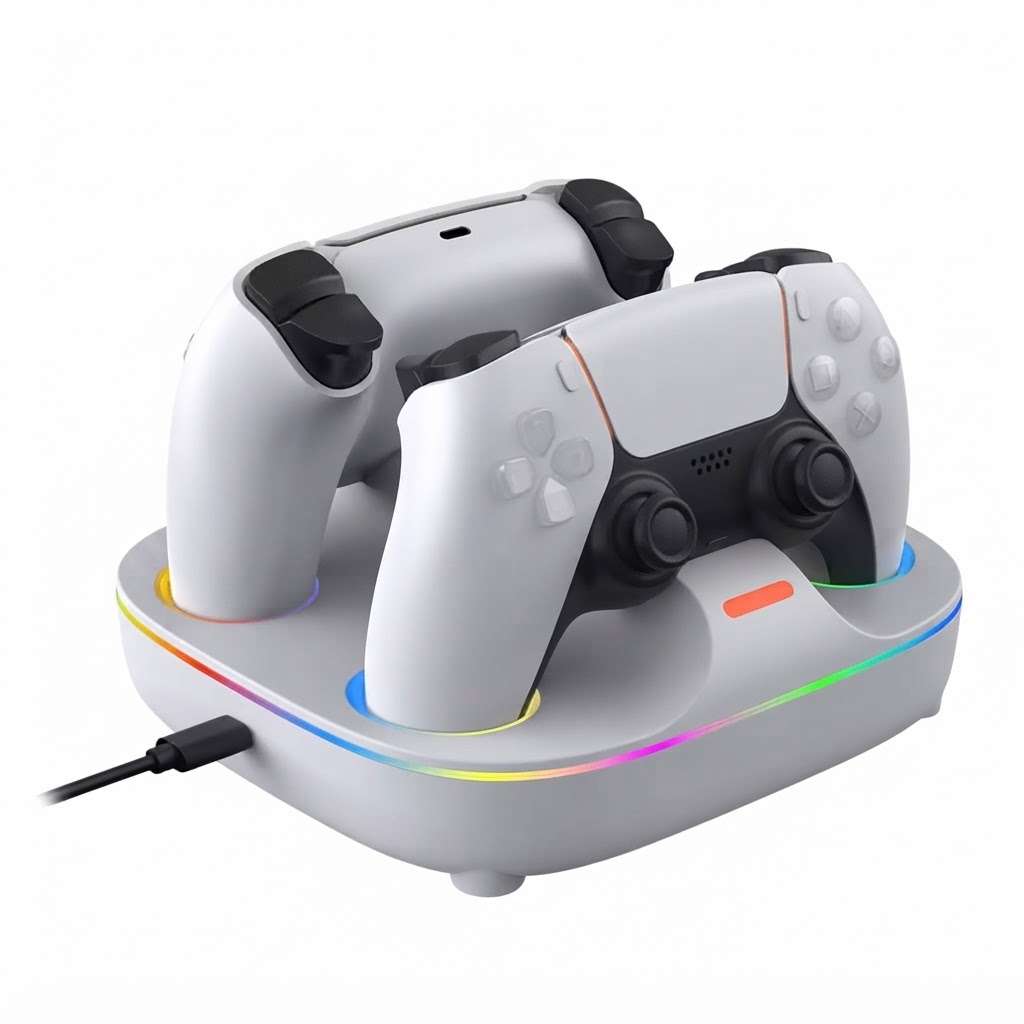 شاحن دراعات بلايستيشن 5 دوبي - Dobe TP5-35115 سريع بإضاءة RGB لون ابيض