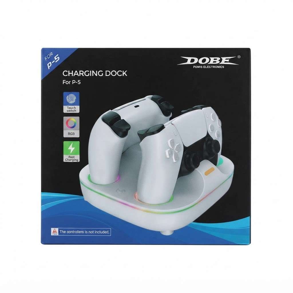 شاحن دراعات بلايستيشن 5 دوبي - Dobe TP5-35115 سريع بإضاءة RGB لون ابيض