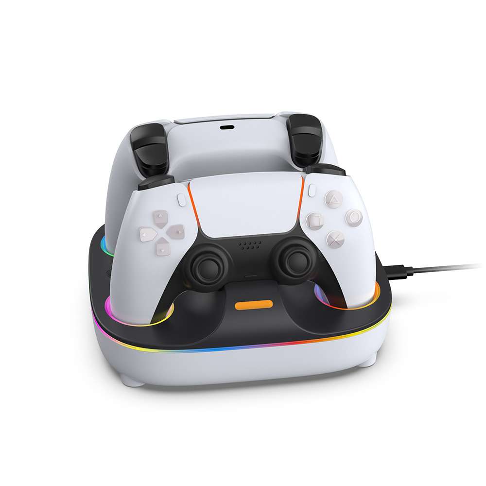 شاحن دراعات بلايستيشن 5 دوبي - Dobe TP5-35115 سريع بإضاءة RGB لون ابيض