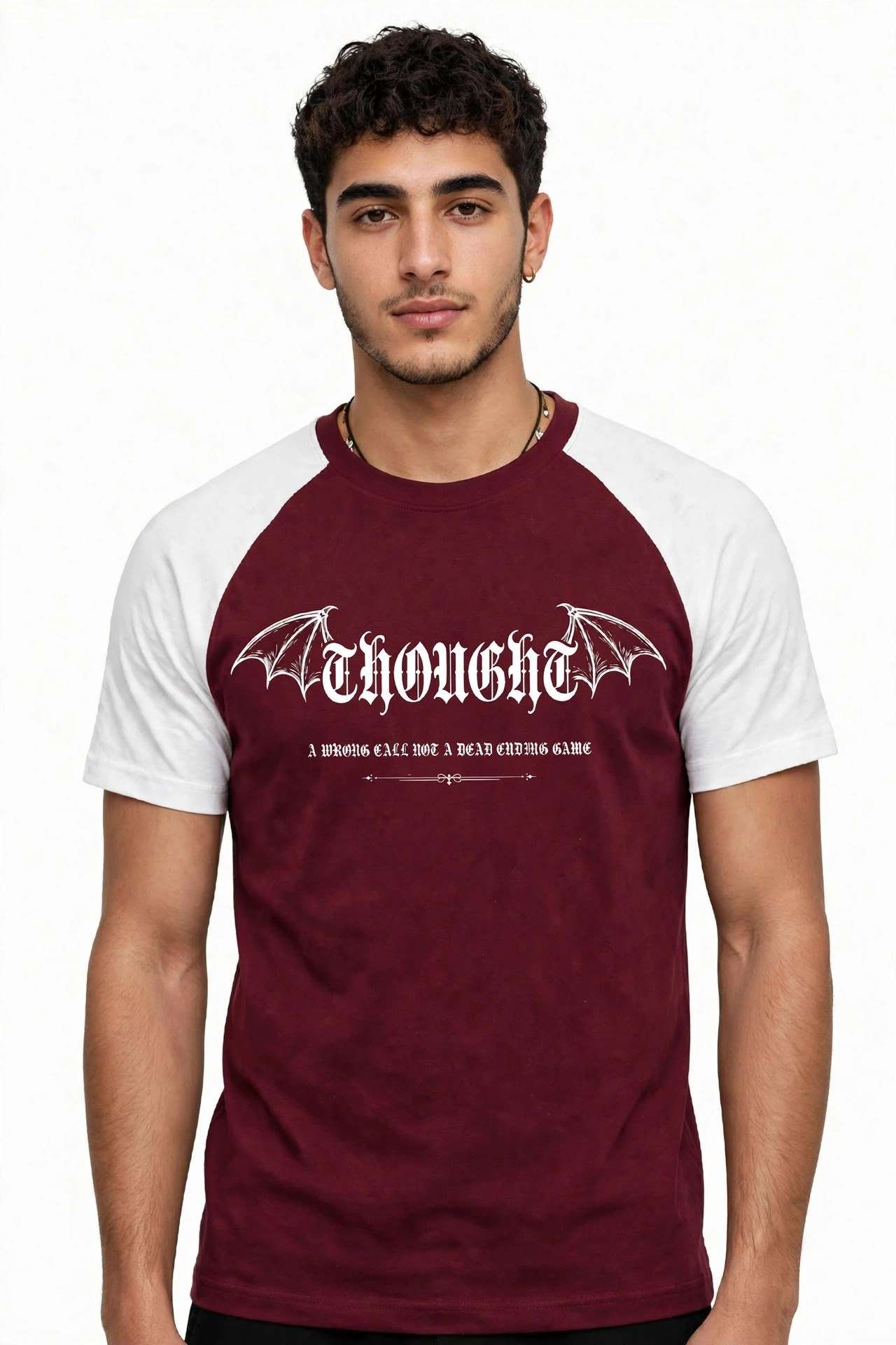 تيشيرت رجالي Raglan THOUGHT بورجوندي وأبيض  كاجوال عصري