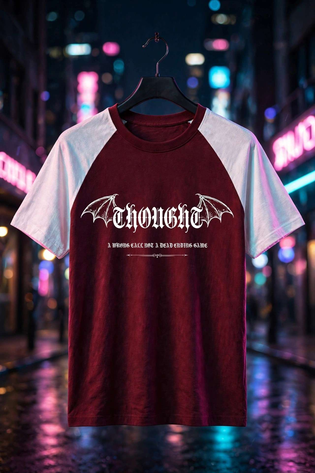 تيشيرت رجالي Raglan THOUGHT بورجوندي وأبيض  كاجوال عصري