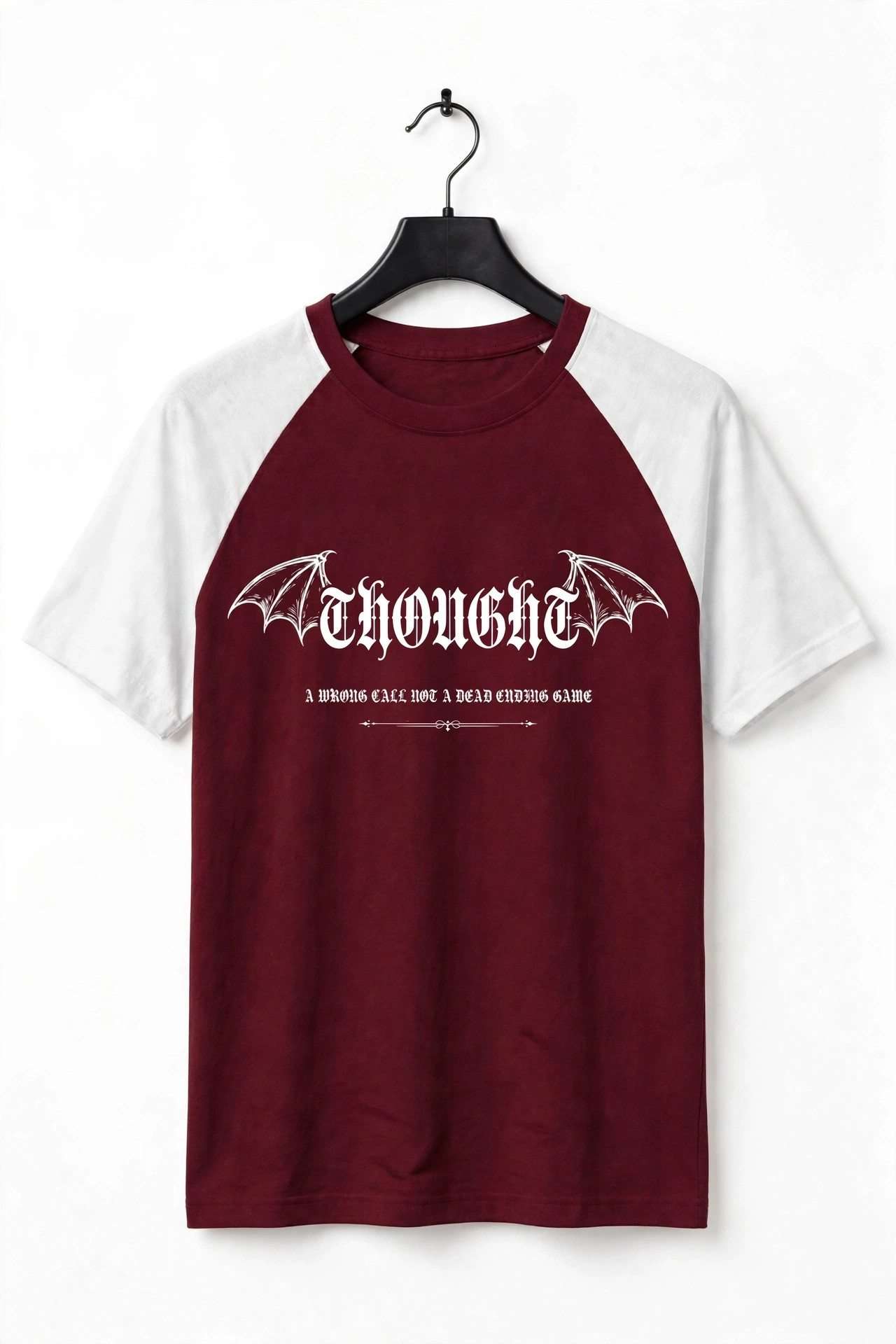 تيشيرت رجالي Raglan THOUGHT بورجوندي وأبيض  كاجوال عصري