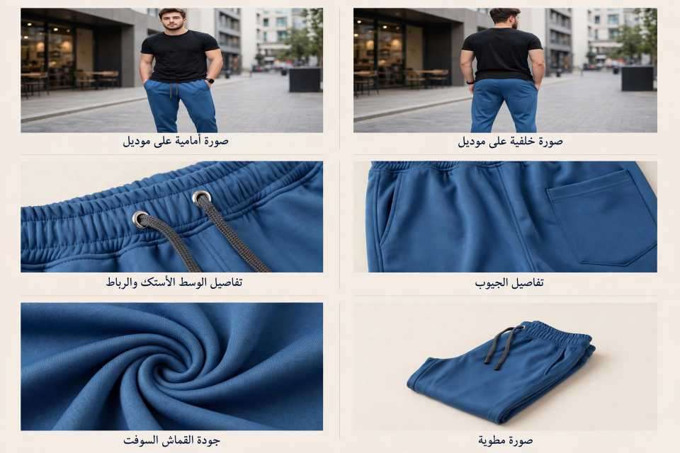 بنطلون سويت بانتس أزرق بترولي - قصة واسعة مريحة - وسط أستك برباط -