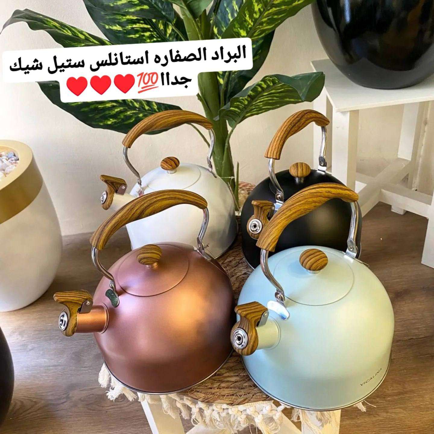 براد مياه ستانلس ستيل بصفارة ومقبض خشبي عازل (2.5 لتر)