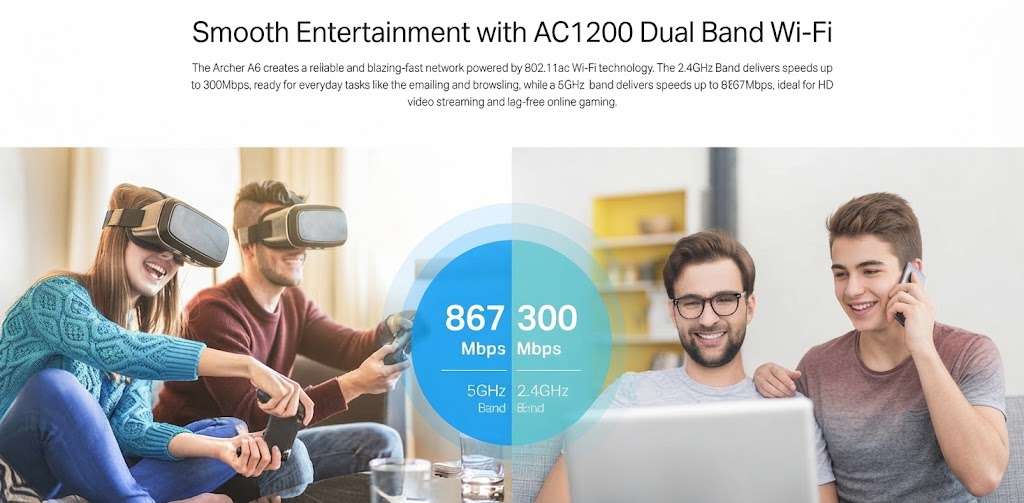 راوتر تي بي لينك AC1200 وايرلس ديل باند جيجابت - Archer A6