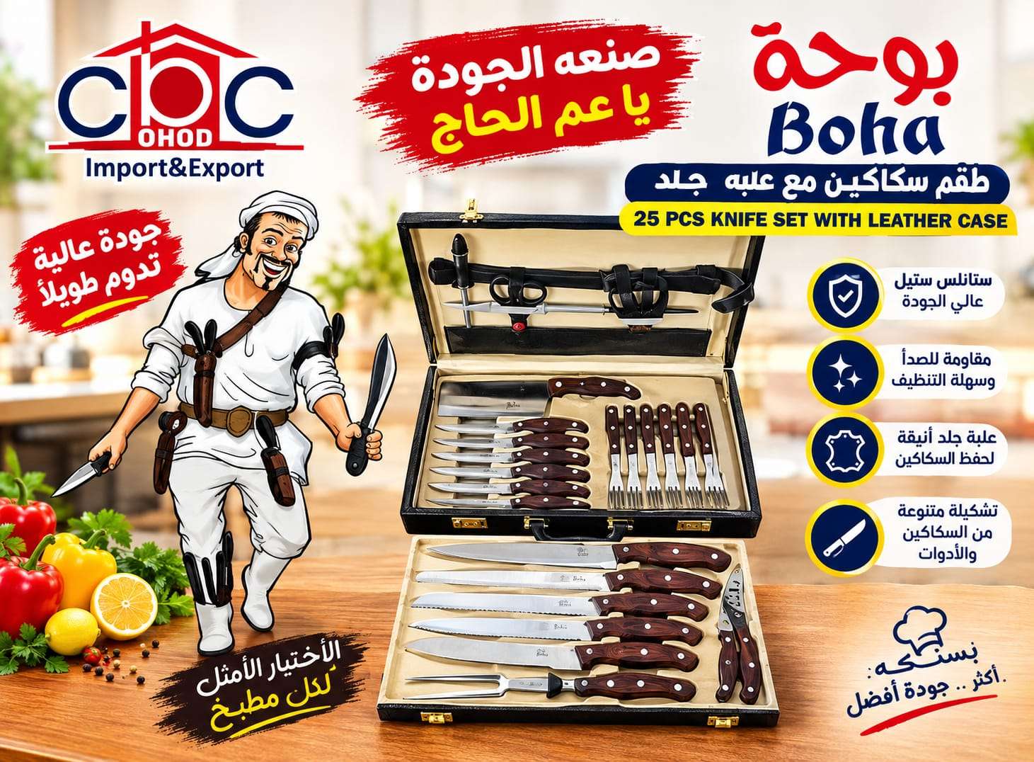 شنطة سكاكين 25 قطعة استالس بوحه سى بى سى