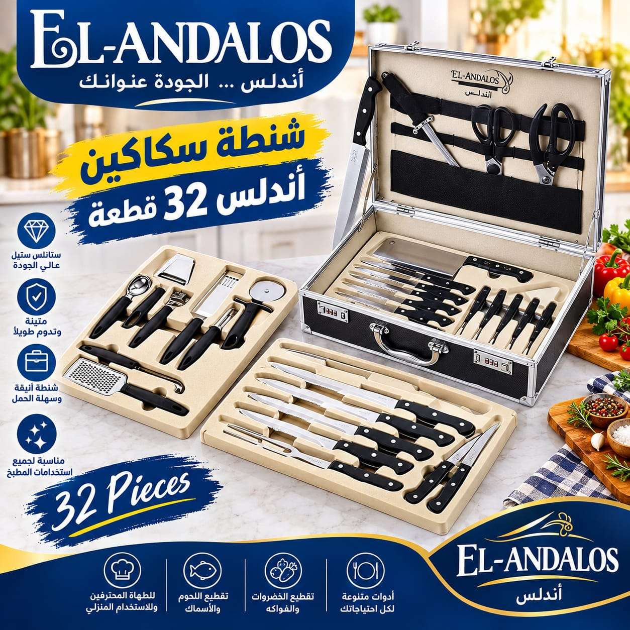 شنطة سكاكين 32 قطعة استالس اندلس