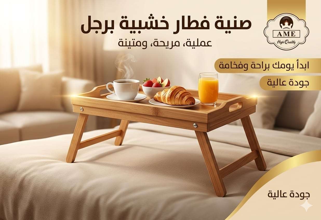 صنية فطار خشبية برجل