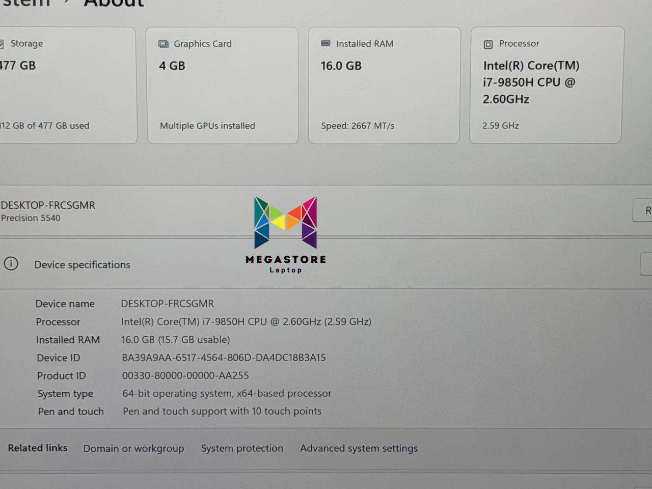Dell Precision 5540 i7-9850H 16GB 512GB SSD 4K Touch Workstation