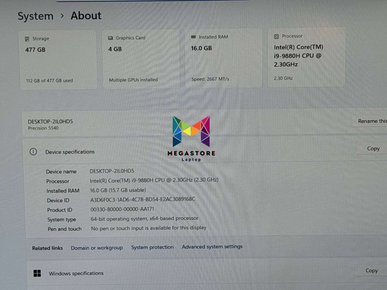 Dell Precision 5540 Workstation Intel Core i9-9880H 16GB RAM