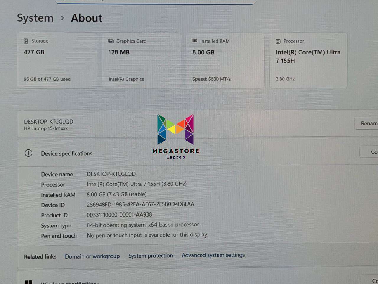 HP Laptop 15 Core Ultra 7 155H 8GB RAM 512GB SSD