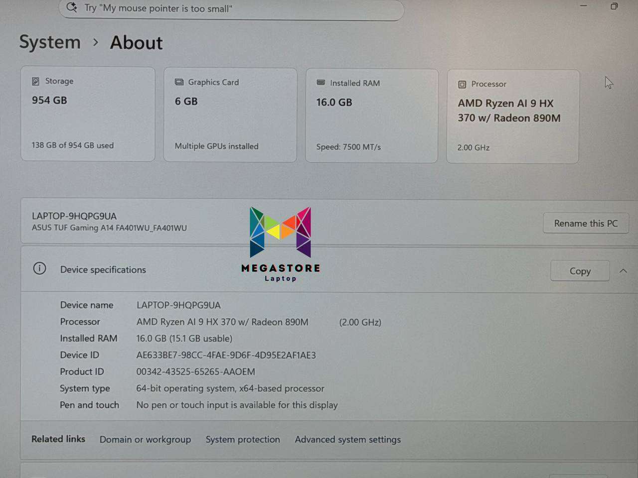 Asus TUF Gaming A14 Laptop AMD Ryzen AI 9 HX 370 RTX 4050